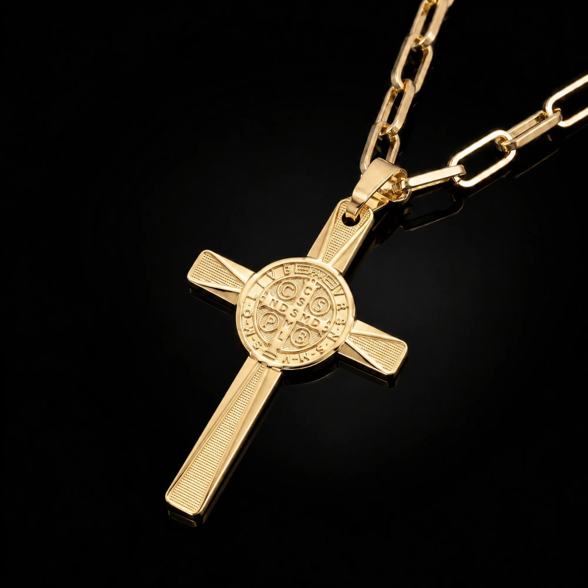 Corrente Tijolinho 3,5mm + Crucifixo com São Bento