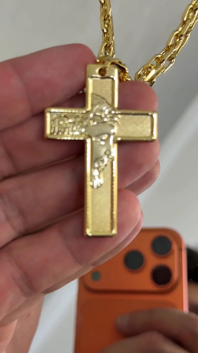 Corrente Cadeado 5mm + Crucifixo Rosto de Cristo G