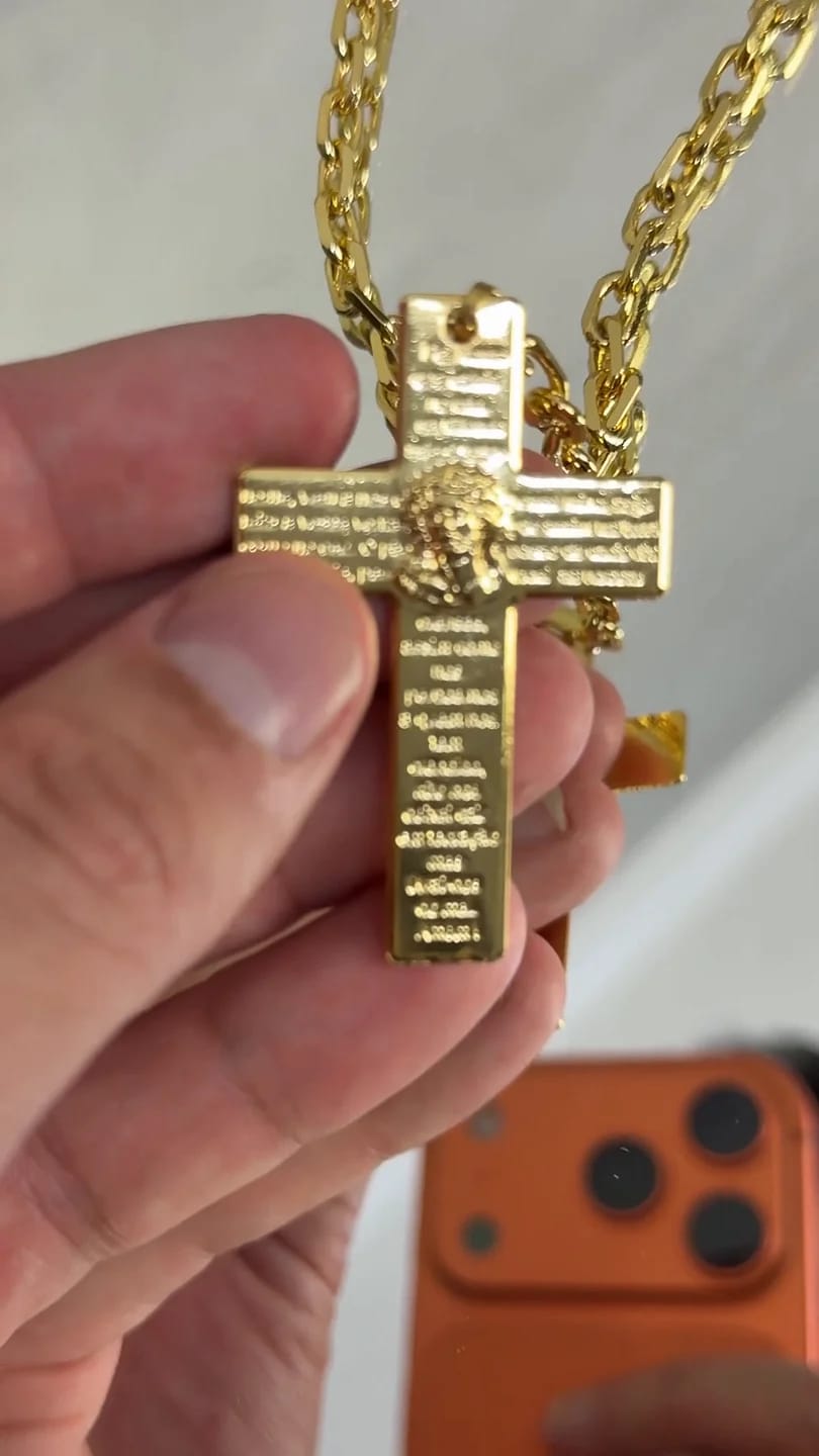 Corrente Cadeado 5mm + Crucifixo Pai Nosso com Cristo G