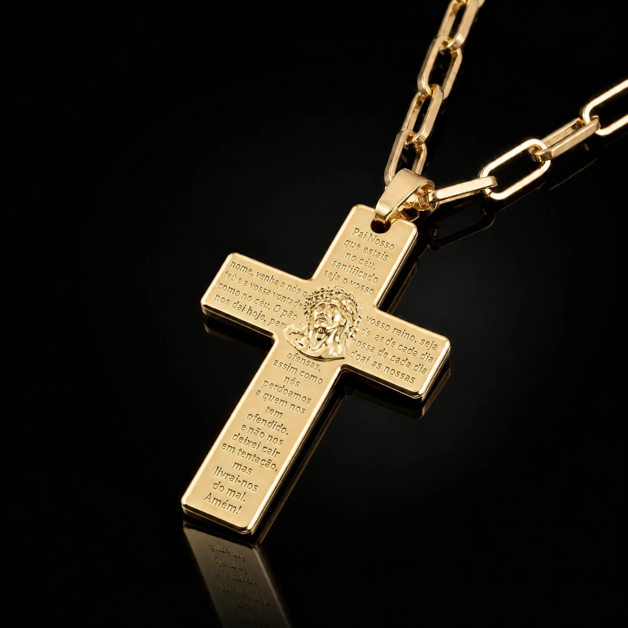 Corrente Tijolinho 3,5mm + Crucifixo Pai Nosso com Cristo