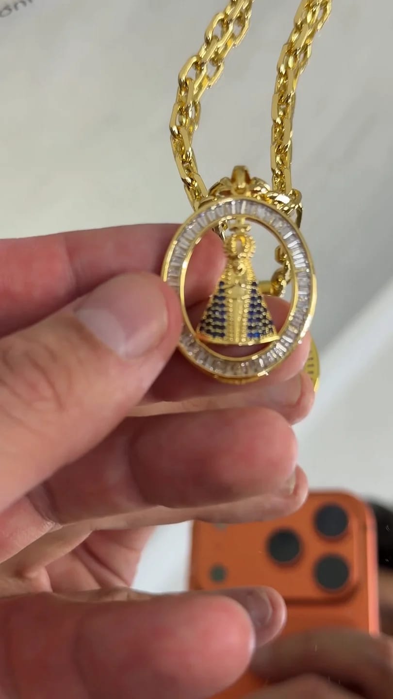 Corrente Cadeado 5mm + NSRa Oval Vazada Cravejado G