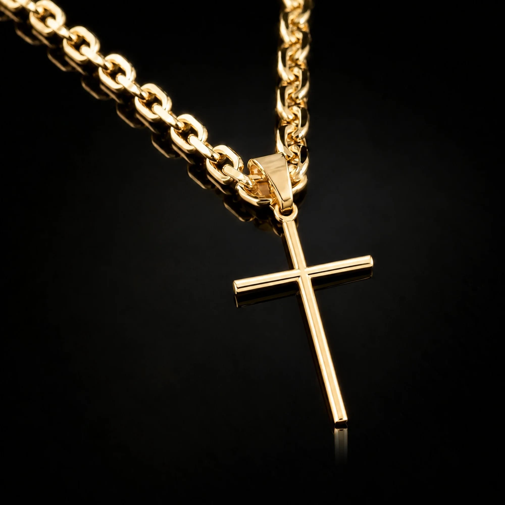 Corrente Cadeado 5mm + Crucifixo Palito G