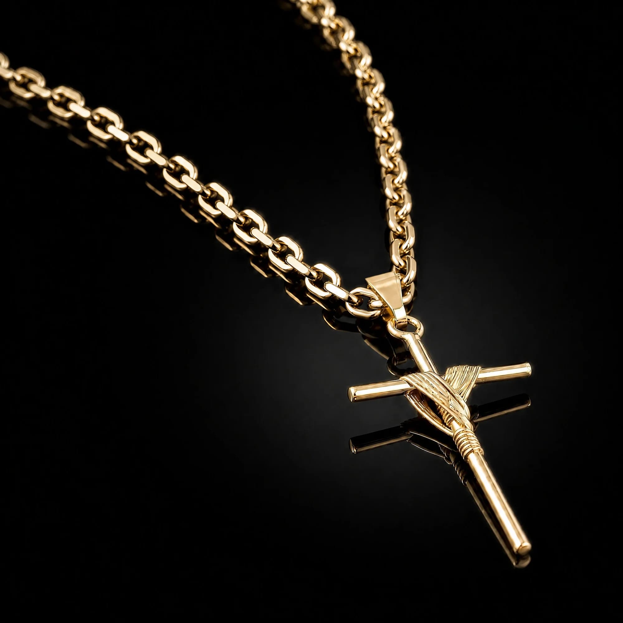 Corrente Cadeado 3,5mm + Crucifixo Amarrado