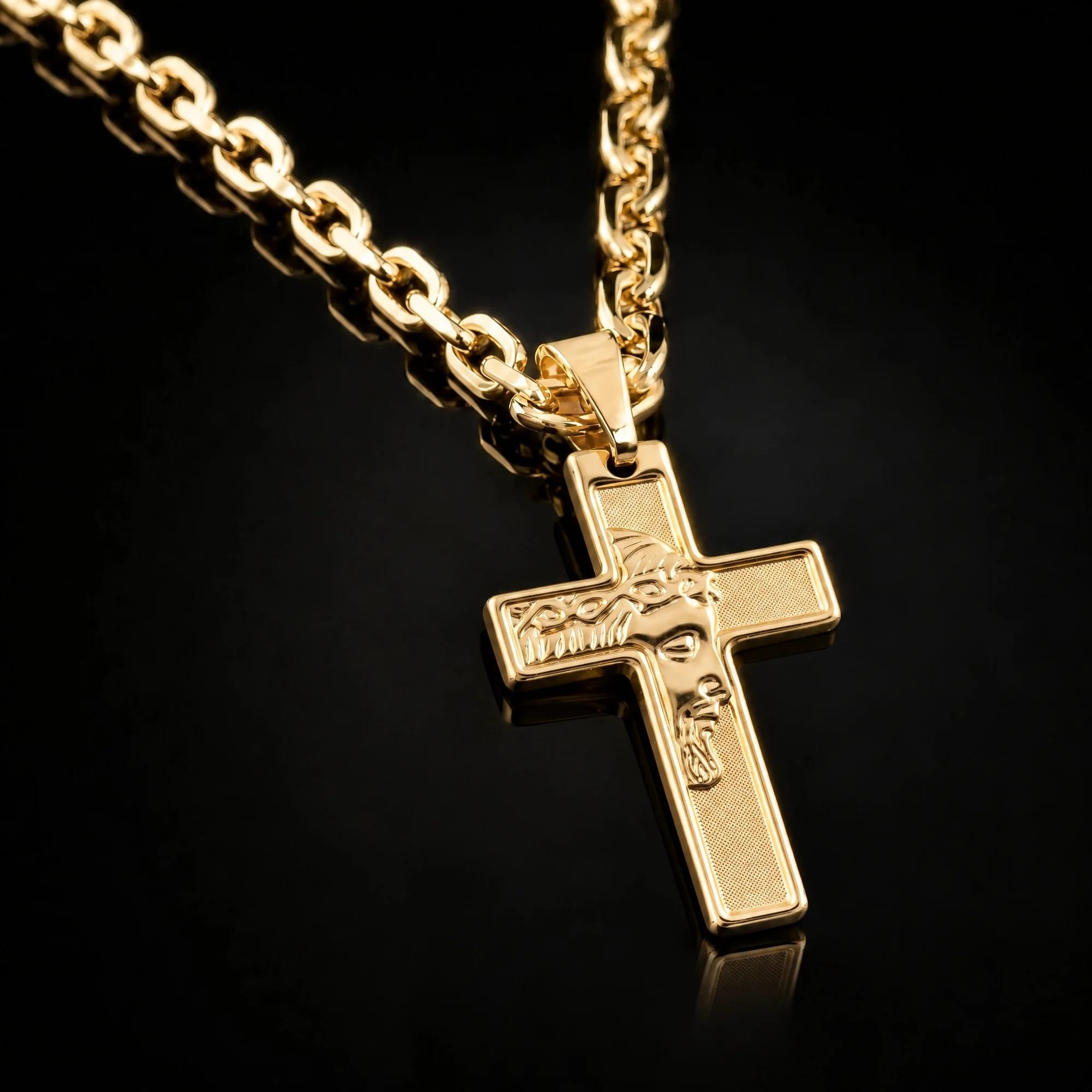Corrente Cadeado 5mm + Crucifixo Rosto de Cristo G