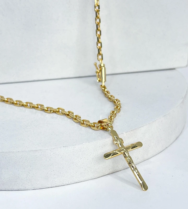 Corrente Cadeado 3,5mm 16,3g + Crucifixo Estampado com Cristo