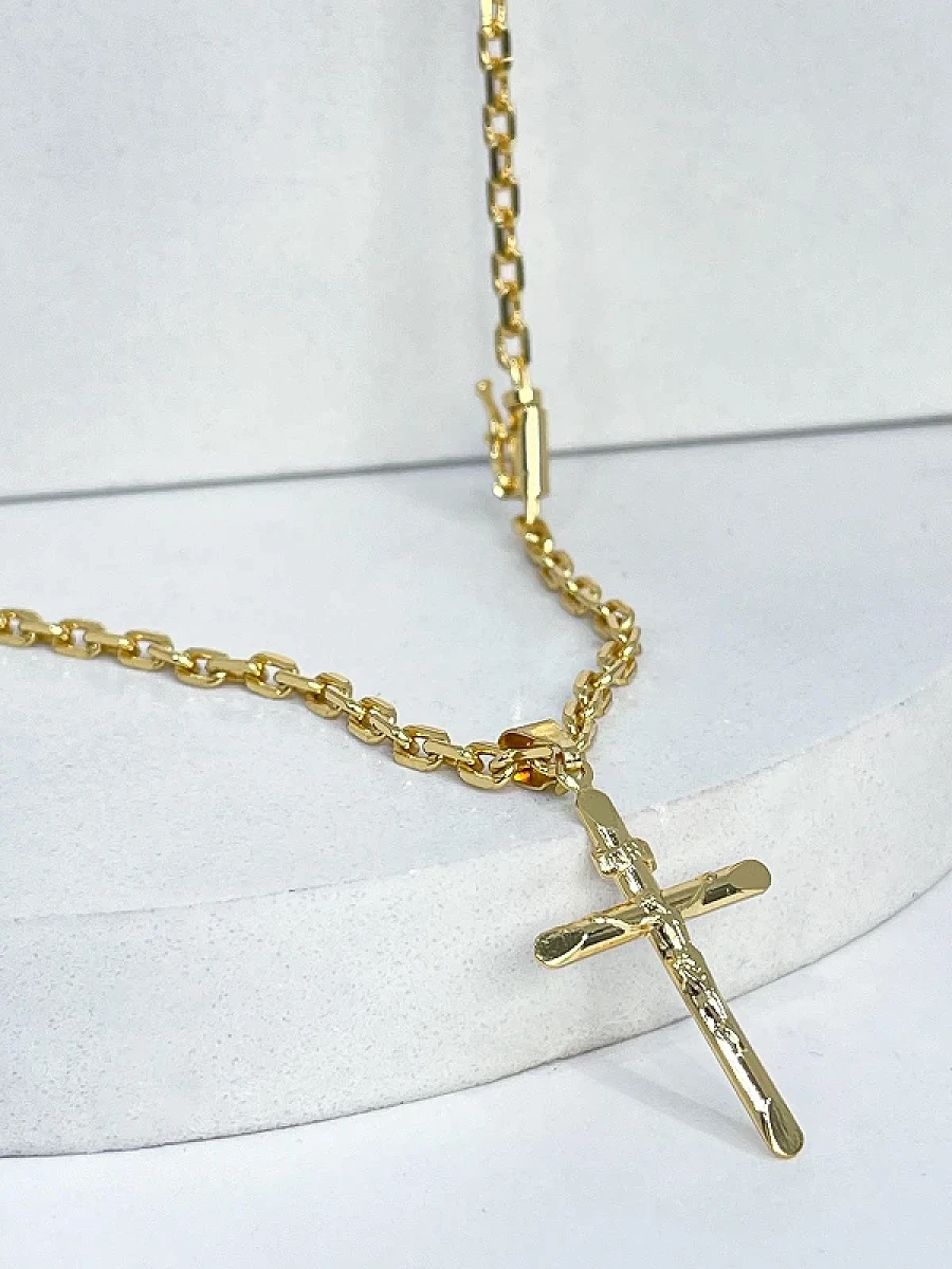 Corrente Cadeado 3,5mm 16,3g + Crucifixo Estampado com Cristo