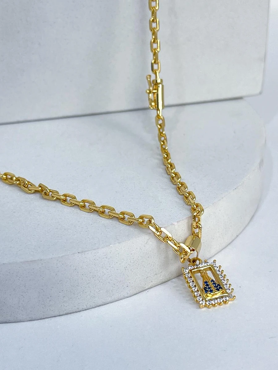 Corrente Cadeado 3,5mm 16,3g + NSRa Quadradado Manto Azul Cravejado