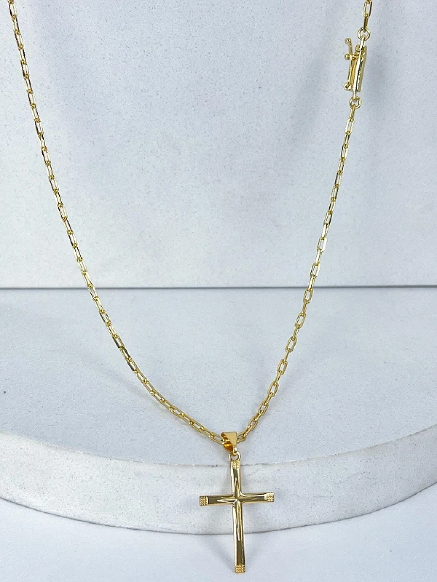 Corrente Cadeado Alongado 2mm + Crucifixo Liso Borda Marcado