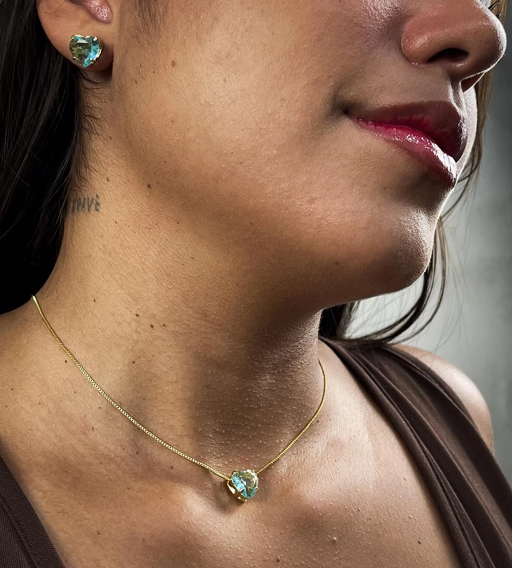 Colar Feminino Veneziana com Pedra Acqua