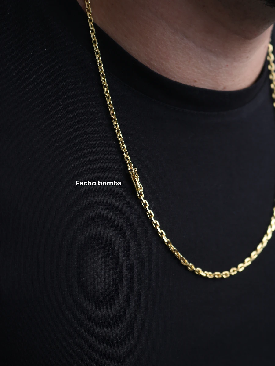 Corrente 16,3g e Pulseira 7g Cadeado 3,5mm + NSRa Quadradado Manto Azul Cravejado