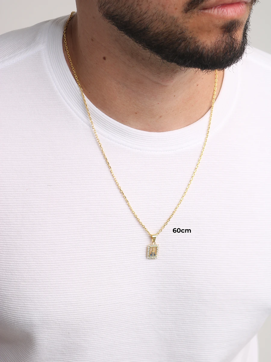 Corrente Cadeado 2mm 10,3g + NSRa Quadradado Manto Azul Cravejado