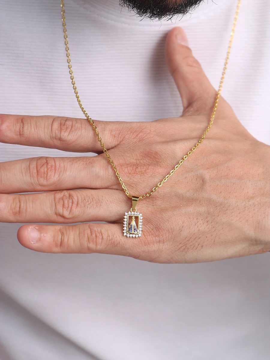 Corrente Cadeado 2mm 10,3g + NSRa Quadradado Manto Azul Cravejado