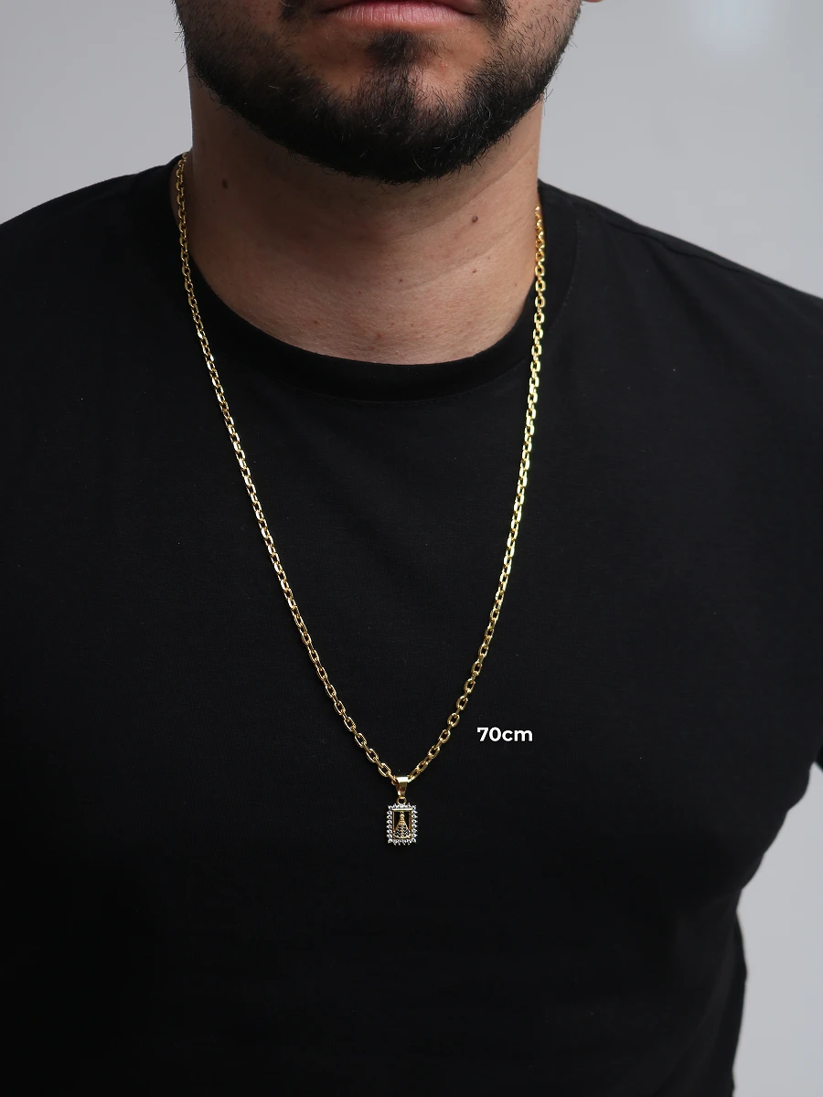 Corrente Cadeado 3,5mm 16,3g + NSRa Quadradado Manto Azul Cravejado