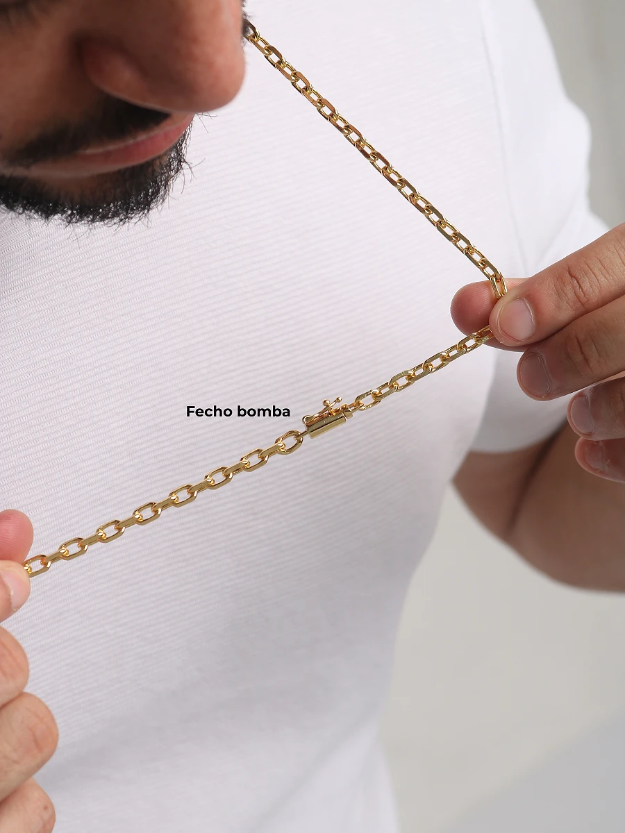 Corrente Cadeado 5mm 38,8g + NSRa Quadradado Manto Azul Cravejado G