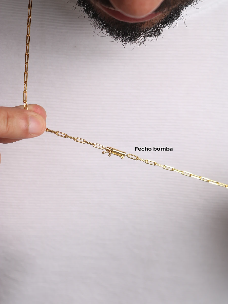 Corrente Cadeado Alongado 3mm + NSRa Quadrada Cravejada