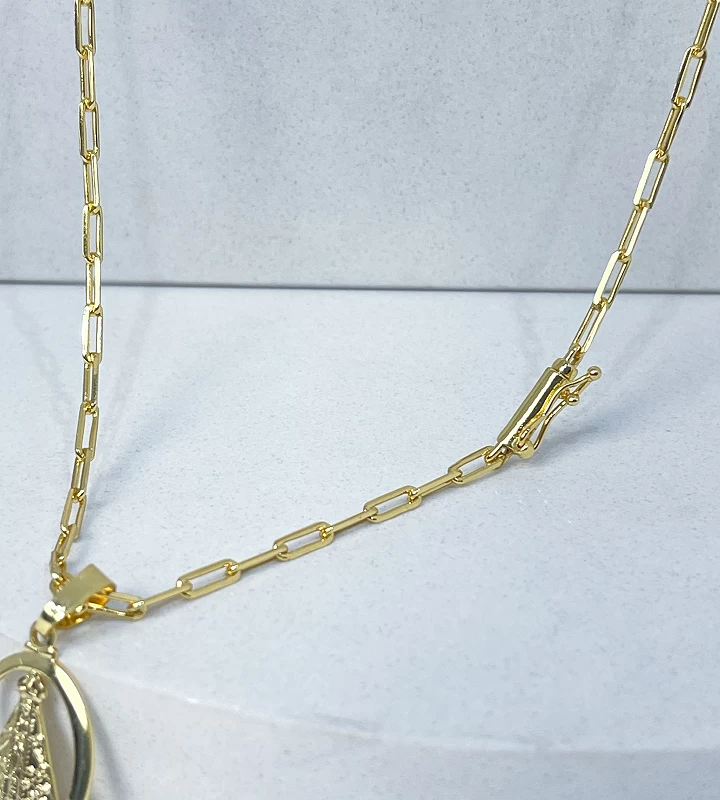 Corrente e Pulseira Cadeado Alongado 3mm + Nossa Senhora Oval