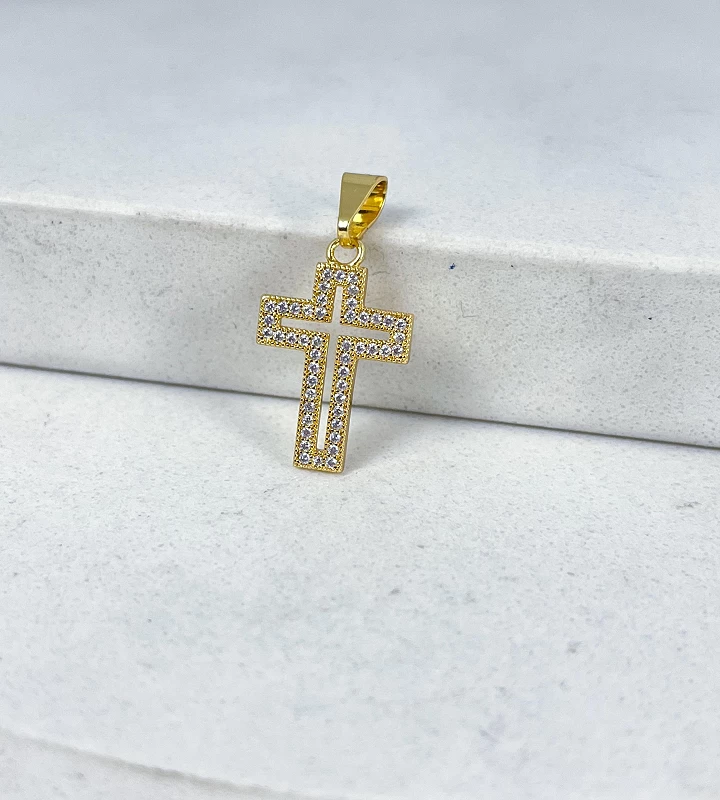 Pingente Crucifixo vazado duplo cravejado 1,2g 1,9x1,5cm