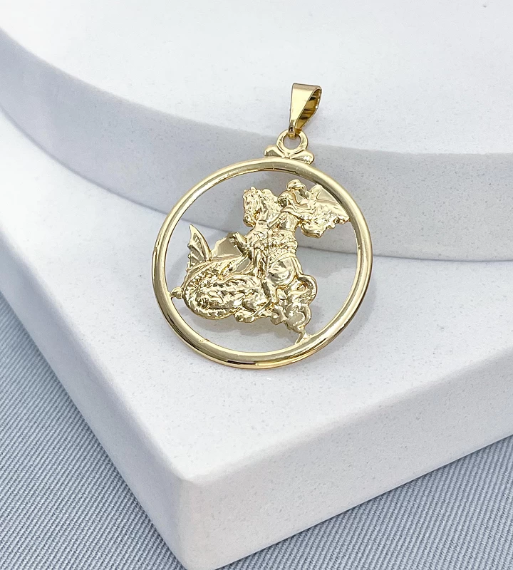 Pingente São Jorge Aro Redondo GG 4x4cm 5,5g