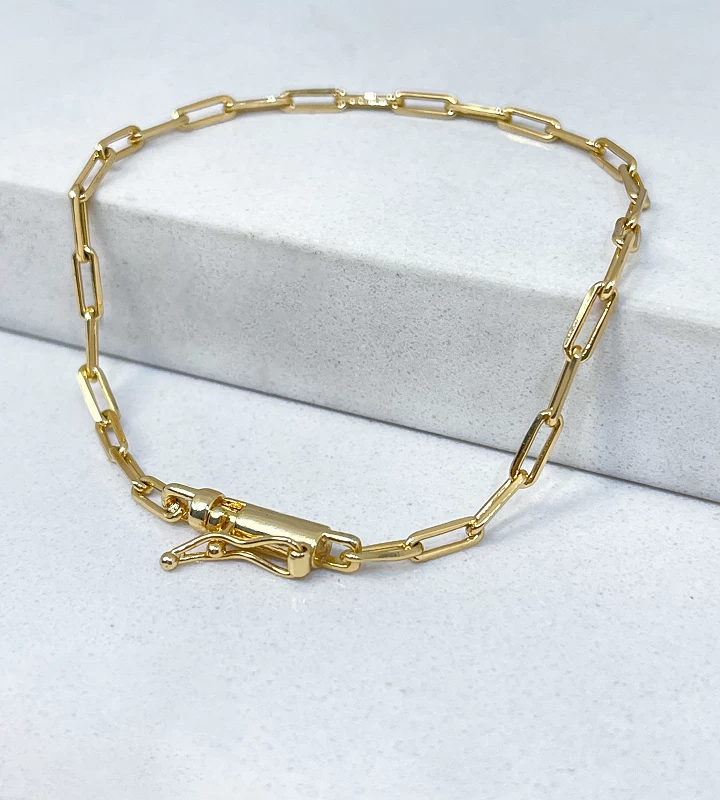 Pulseira Cadeado Alongado 3mm Fecho Bomba 2g